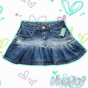 [10 UK] Momokrom Dark Blue Pleated DenimJean Mini Skirt